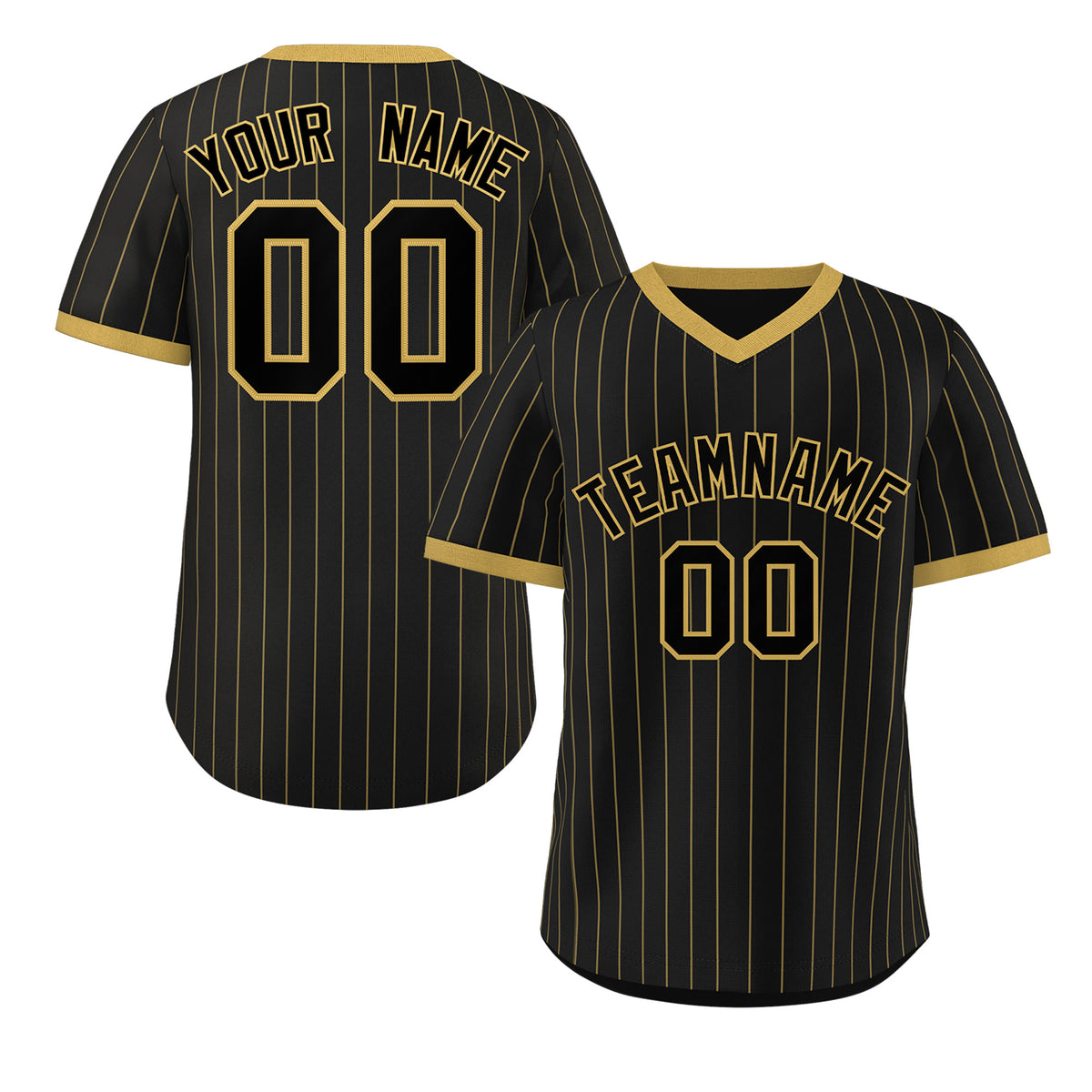 Custom Black Old Gold Stripe Fashion Authentic Pullover Baseball Jersey