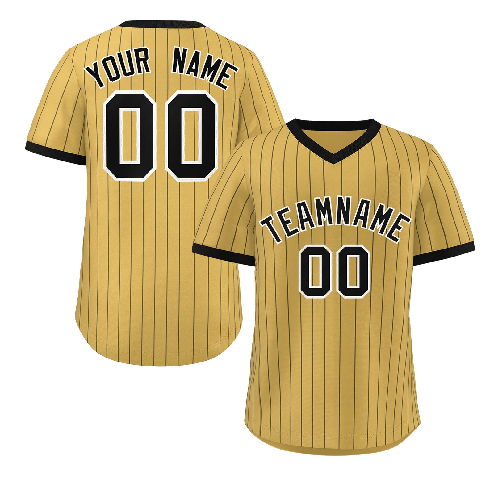 Custom Old Gold Black Stripe Fashion Authentic Pullover Baseball Jersey