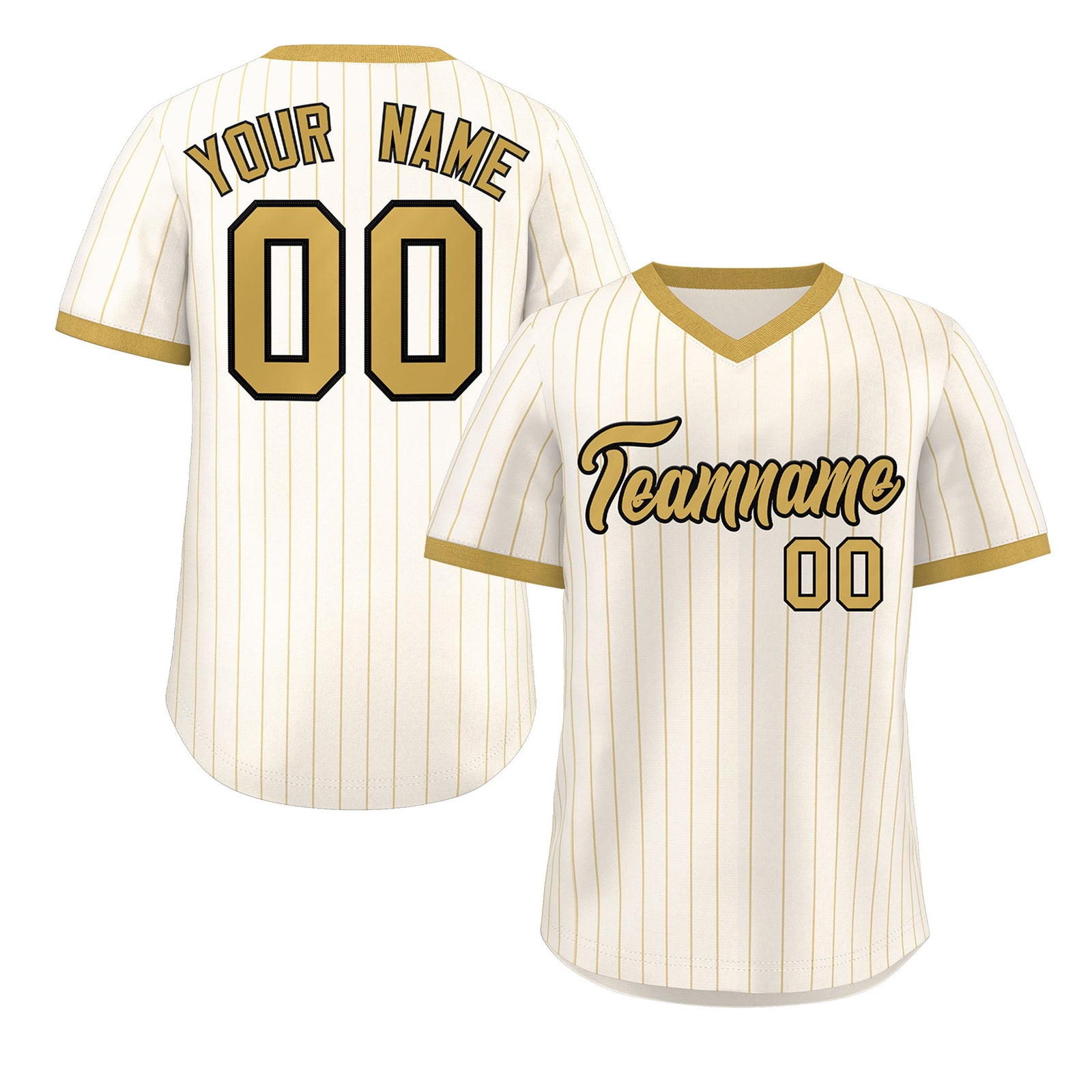 Custom Cream Old Gold Stripe Fashion Authentic Pullover Baseball Jersey