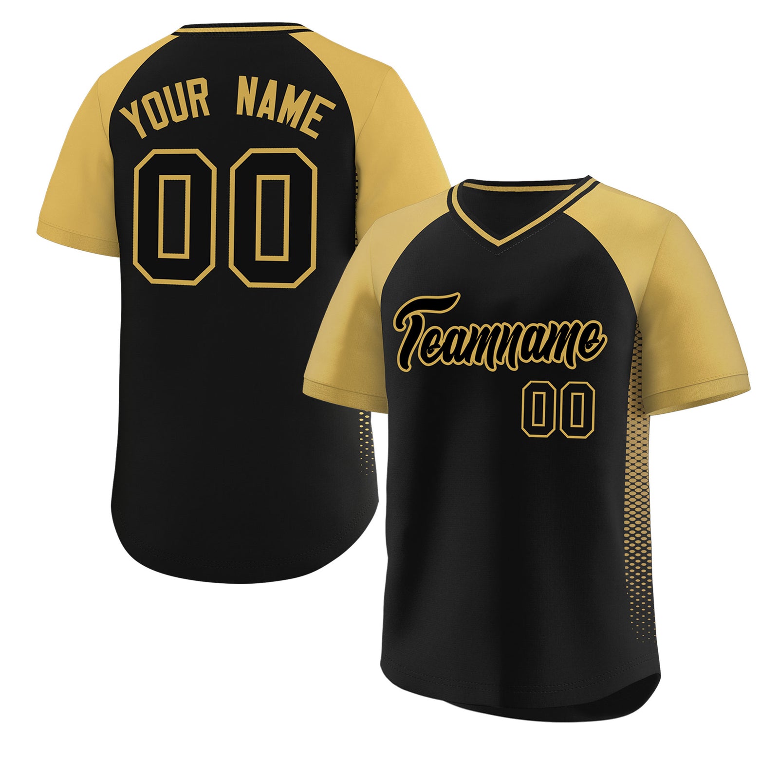 Custom Black Old Gold Raglan Sleeves Side Spot Authentic Pullover Baseball Jersey