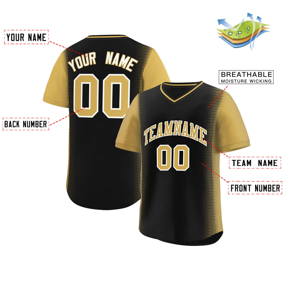 Custom Black Old Gold Personalized Raglan Sleeves Authentic Pullover Baseball Jersey