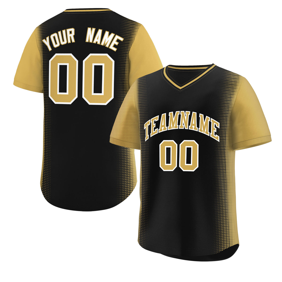 Custom Black Old Gold Personalized Raglan Sleeves Authentic Pullover Baseball Jersey