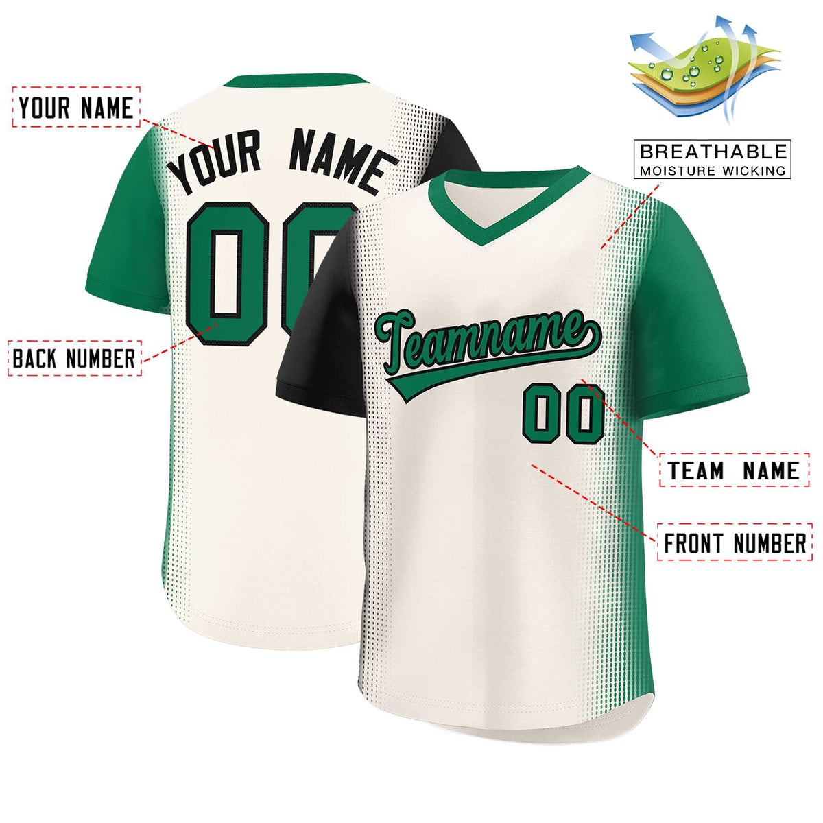 Custom Cream Black-Kelly Green Personalized Raglan Sleeves Authentic Baseball Jersey