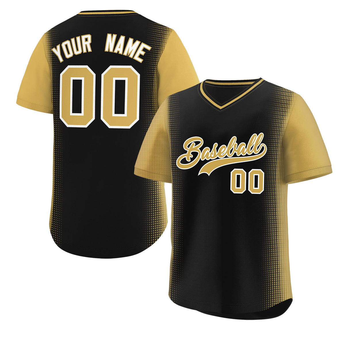 Custom Black Old Gold Personalized Raglan Sleeves Authentic Pullover Baseball Jersey