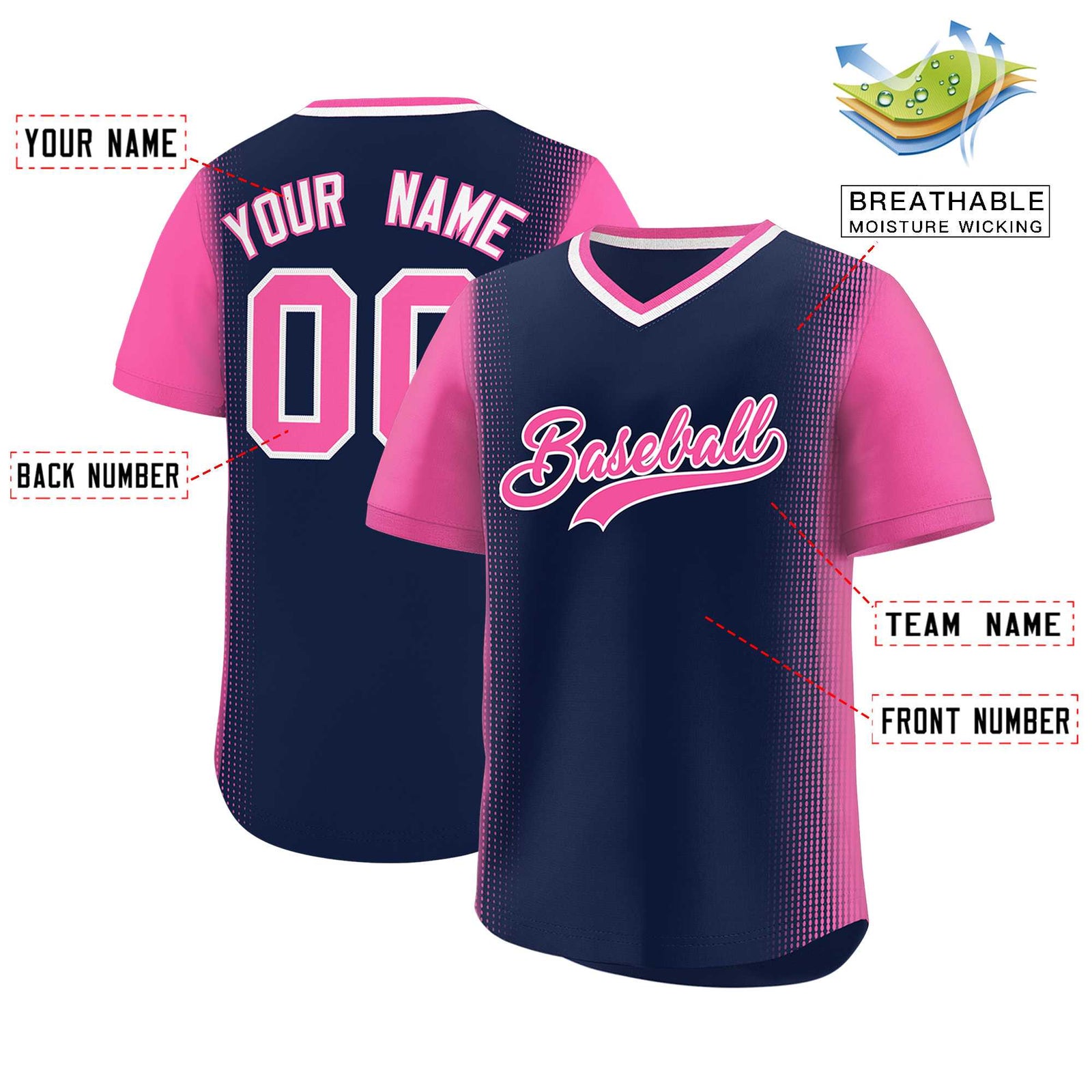 Custom Navy Pink Personalized Raglan Sleeves Authentic Baseball Jersey