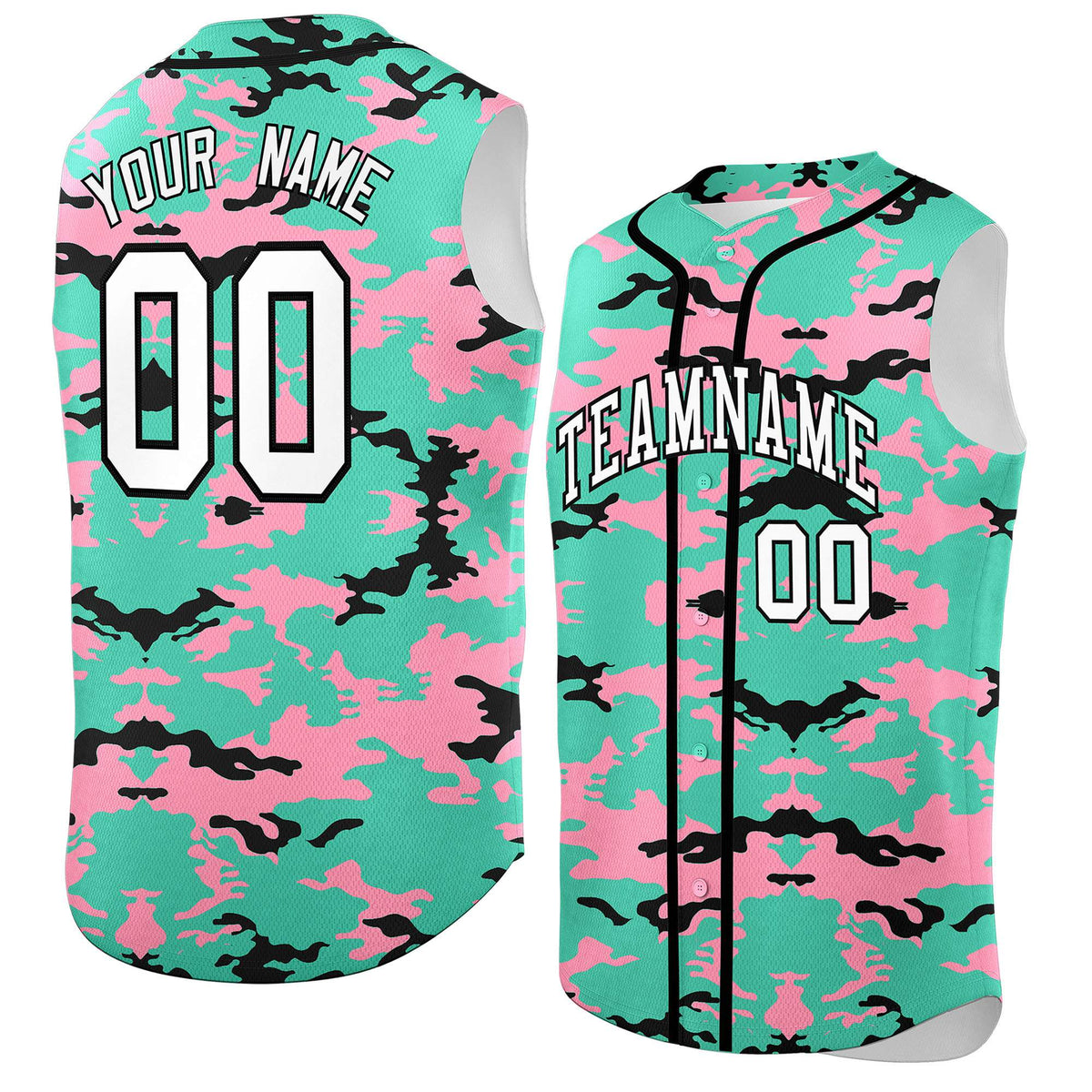 Custom Bright Green Light Pink and Black Camo Fashion Authentic Sleeveless Baseball Jersey