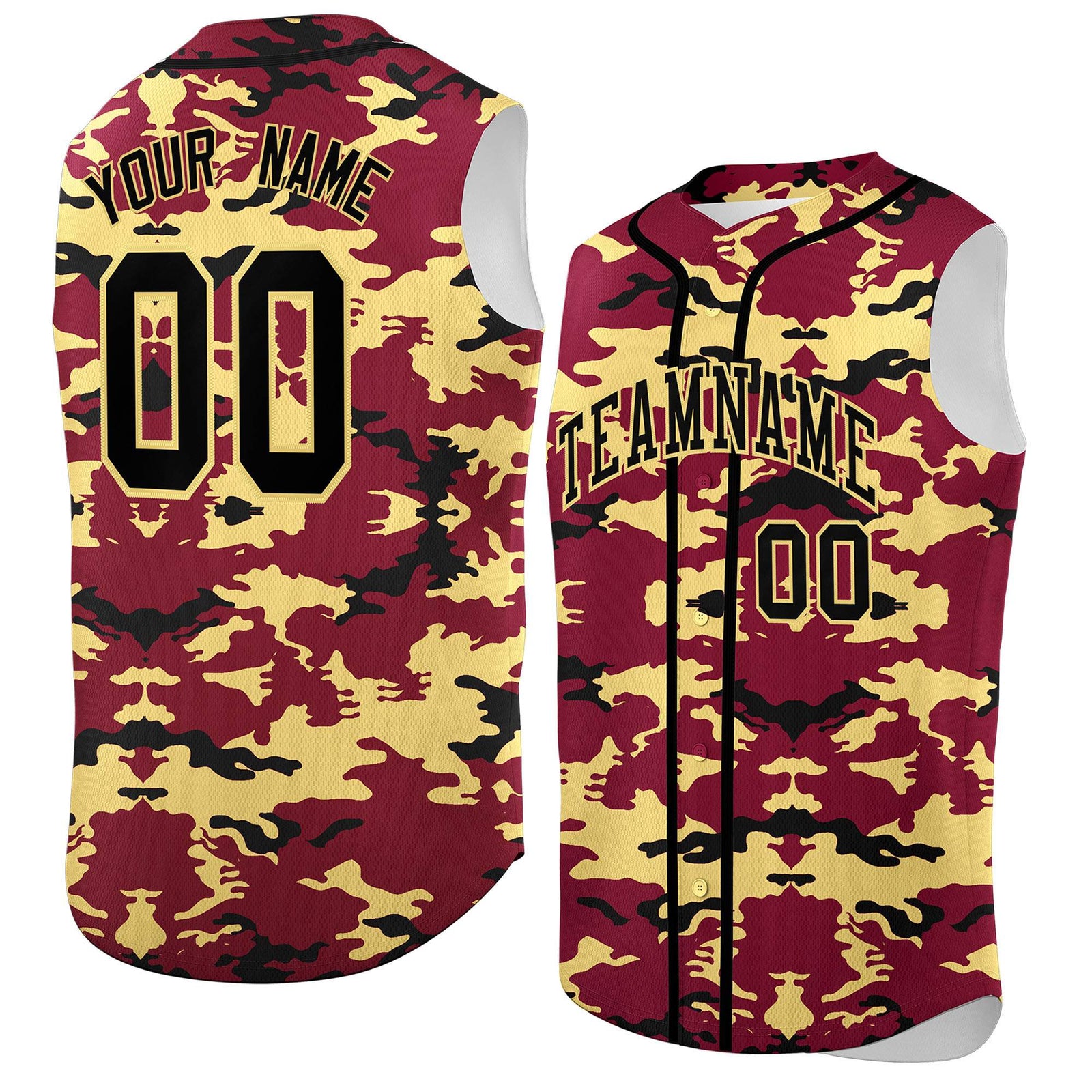 Custom Crimson Khaki and Black Camo Fashion Authentic Sleeveless Baseball Jersey