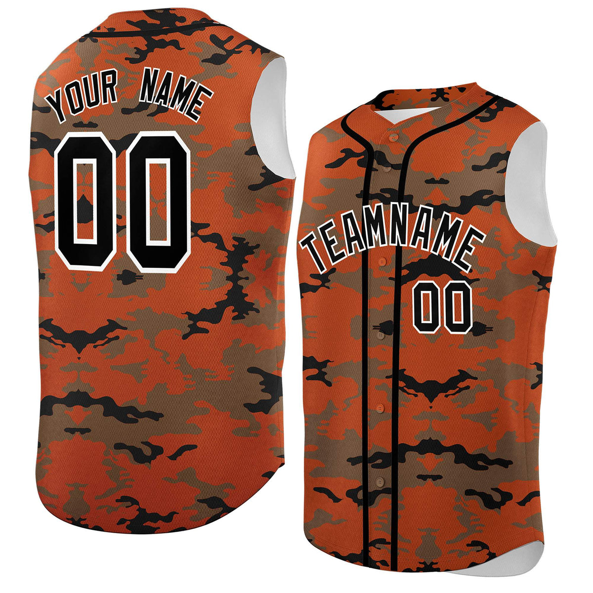 Custom Texas Orange Light Brown and Black Camo Fashion Authentic Sleeveless Baseball Jersey