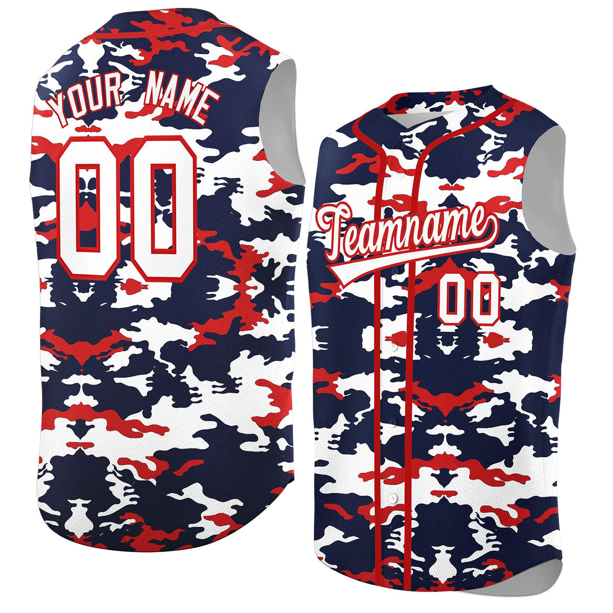 Custom Navy White and Red Camo Fashion Authentic Sleeveless Baseball Jersey