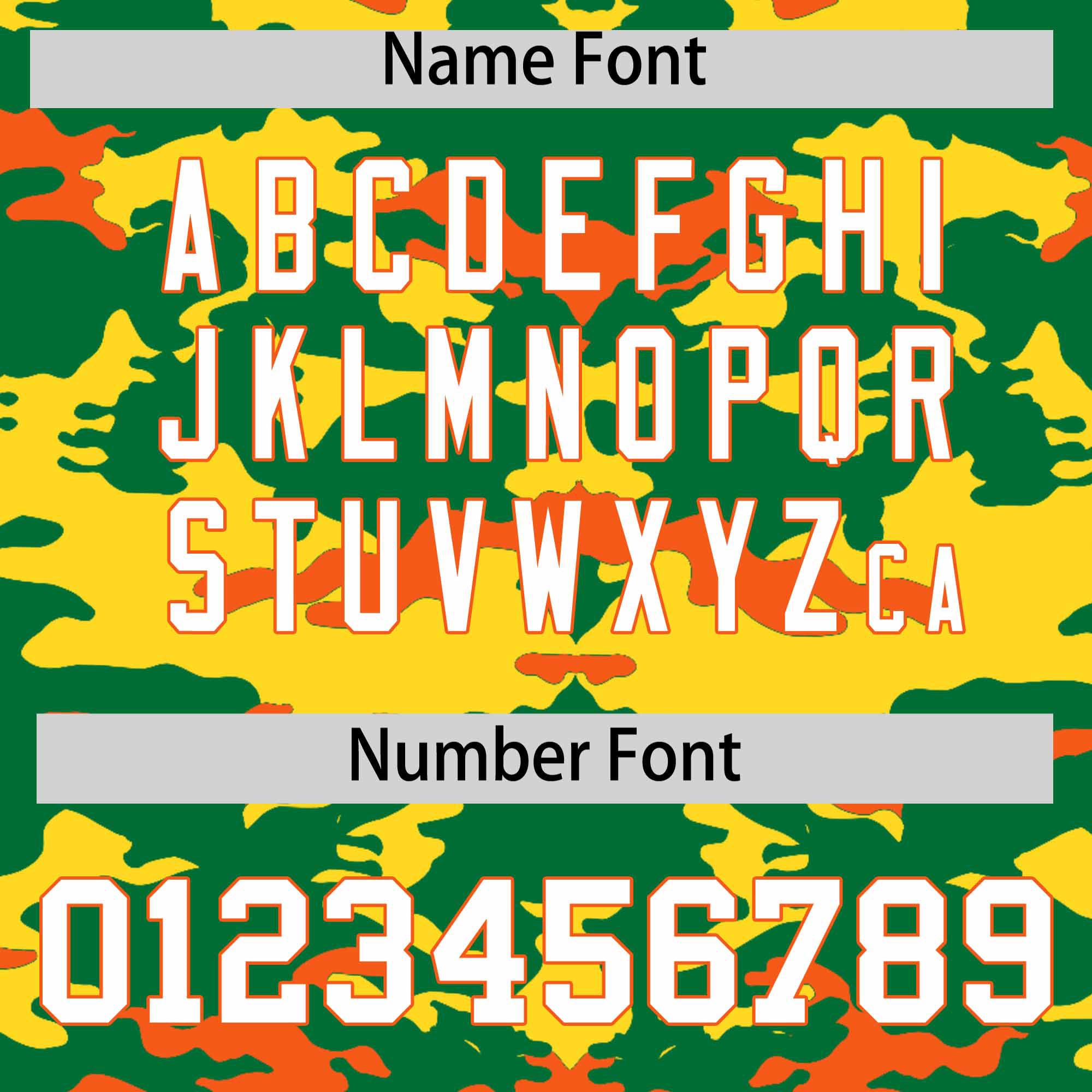 Custom Kelly Green Gold and Orange Camo Fashion Authentic Sleeveless Baseball Jersey