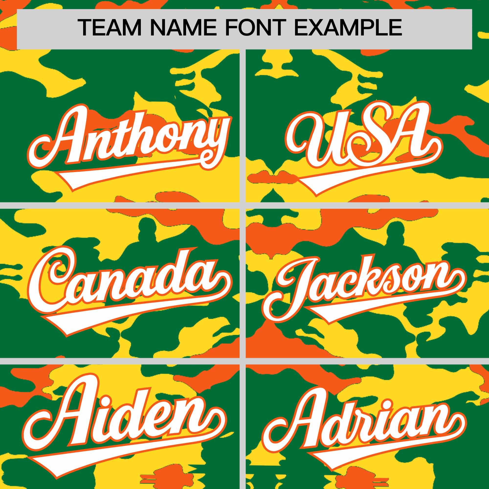Custom Kelly Green Gold and Orange Camo Fashion Authentic Sleeveless Baseball Jersey