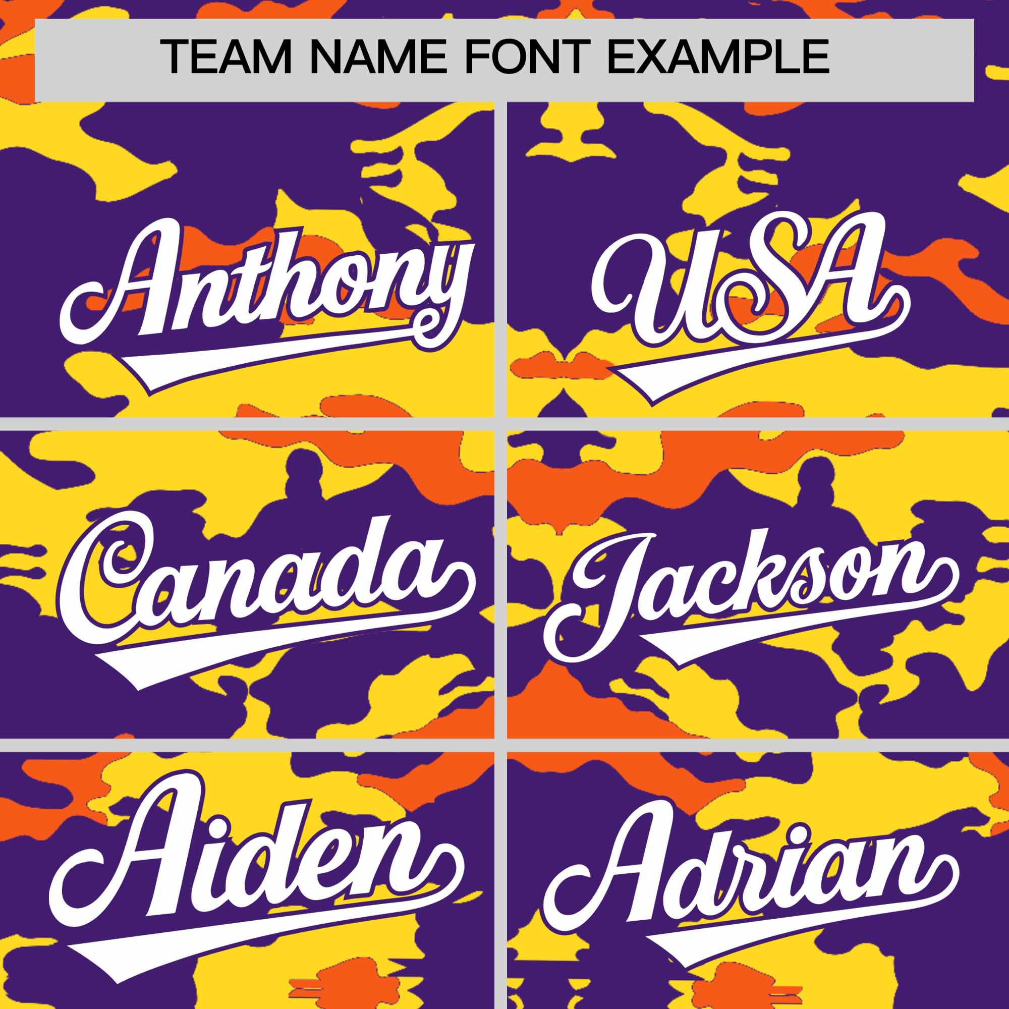 Custom Purple Gold and Orange Camo Fashion Authentic Sleeveless Baseball Jersey