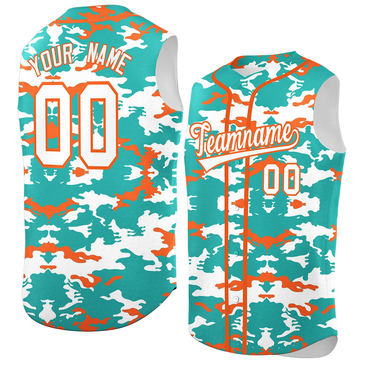 Custom Bright Green White and Orange Camo Fashion Authentic Sleeveless Baseball Jersey