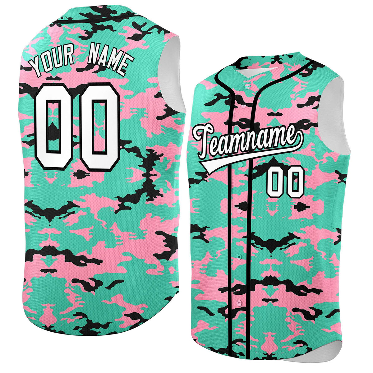 Custom Bright Green Light Pink and Black Camo Fashion Authentic Sleeveless Baseball Jersey