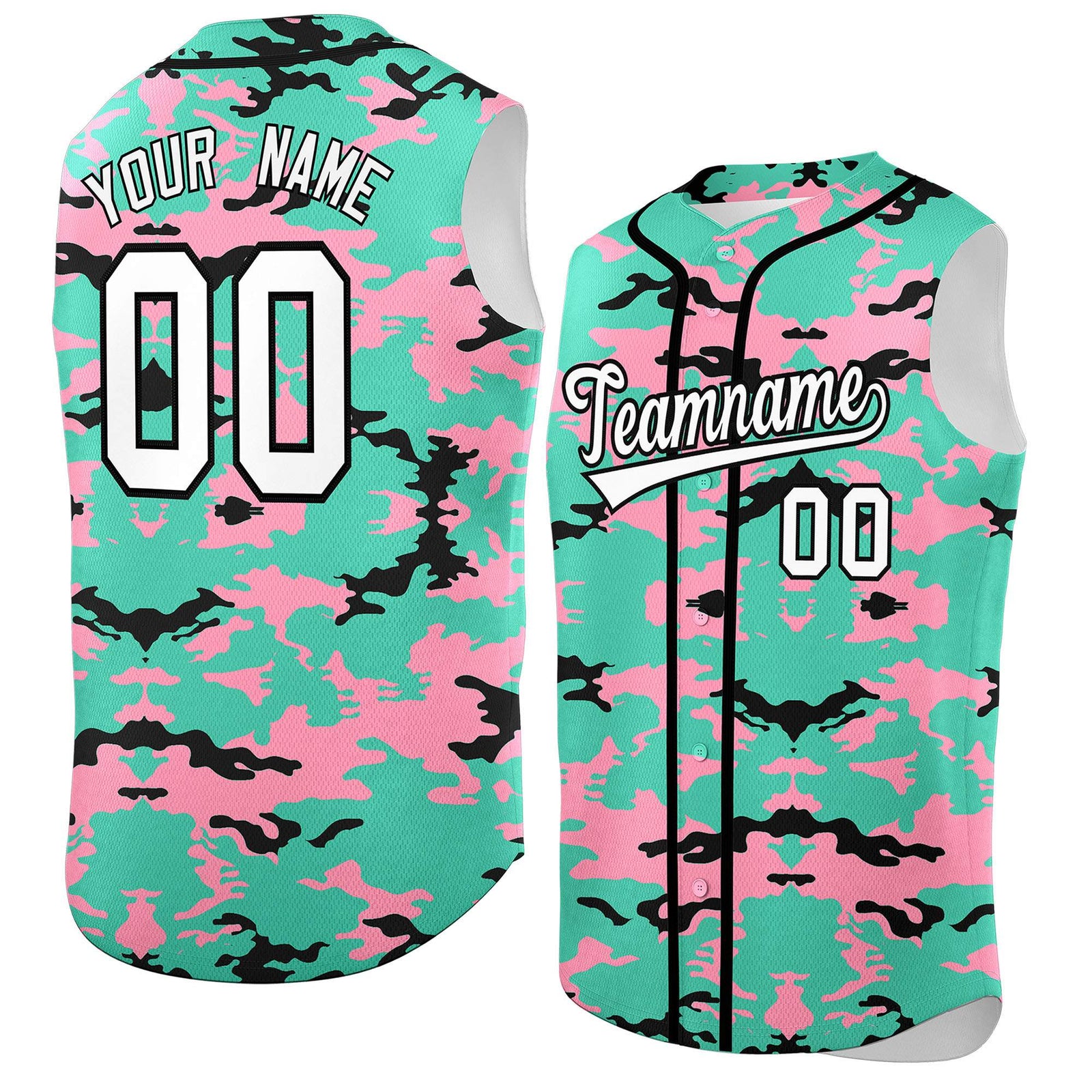 Custom Bright Green Light Pink and Black Camo Fashion Authentic Sleeveless Baseball Jersey