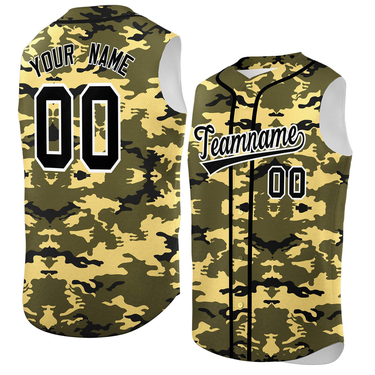 Custom Olive Khaki and Black Camo Fashion Authentic Sleeveless Baseball Jersey