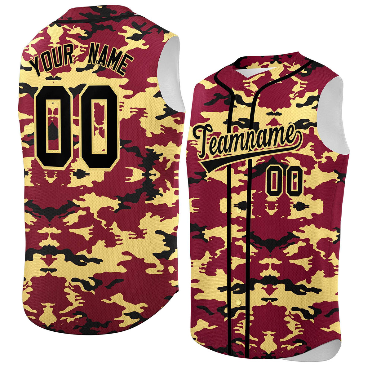 Custom Crimson Khaki and Black Camo Fashion Authentic Sleeveless Baseball Jersey