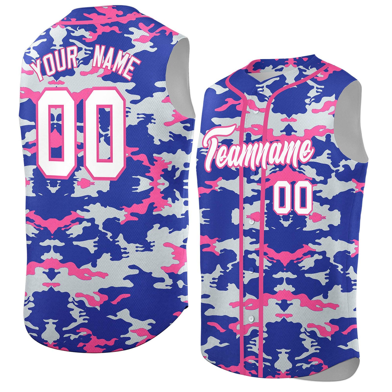 Custom Royal Silver and Pink Camo Fashion Authentic Sleeveless Baseball Jersey