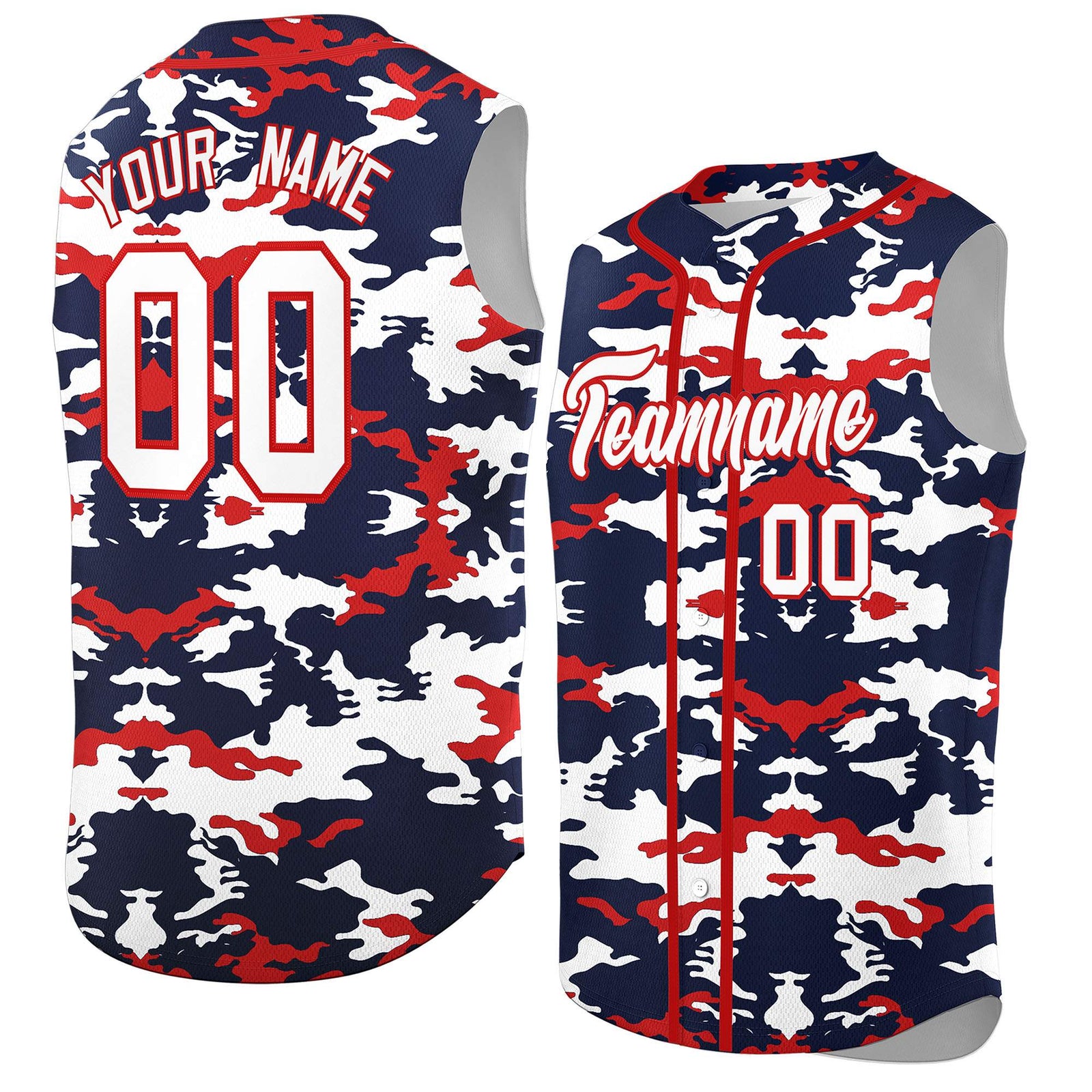 Custom Navy White and Red Camo Fashion Authentic Sleeveless Baseball Jersey