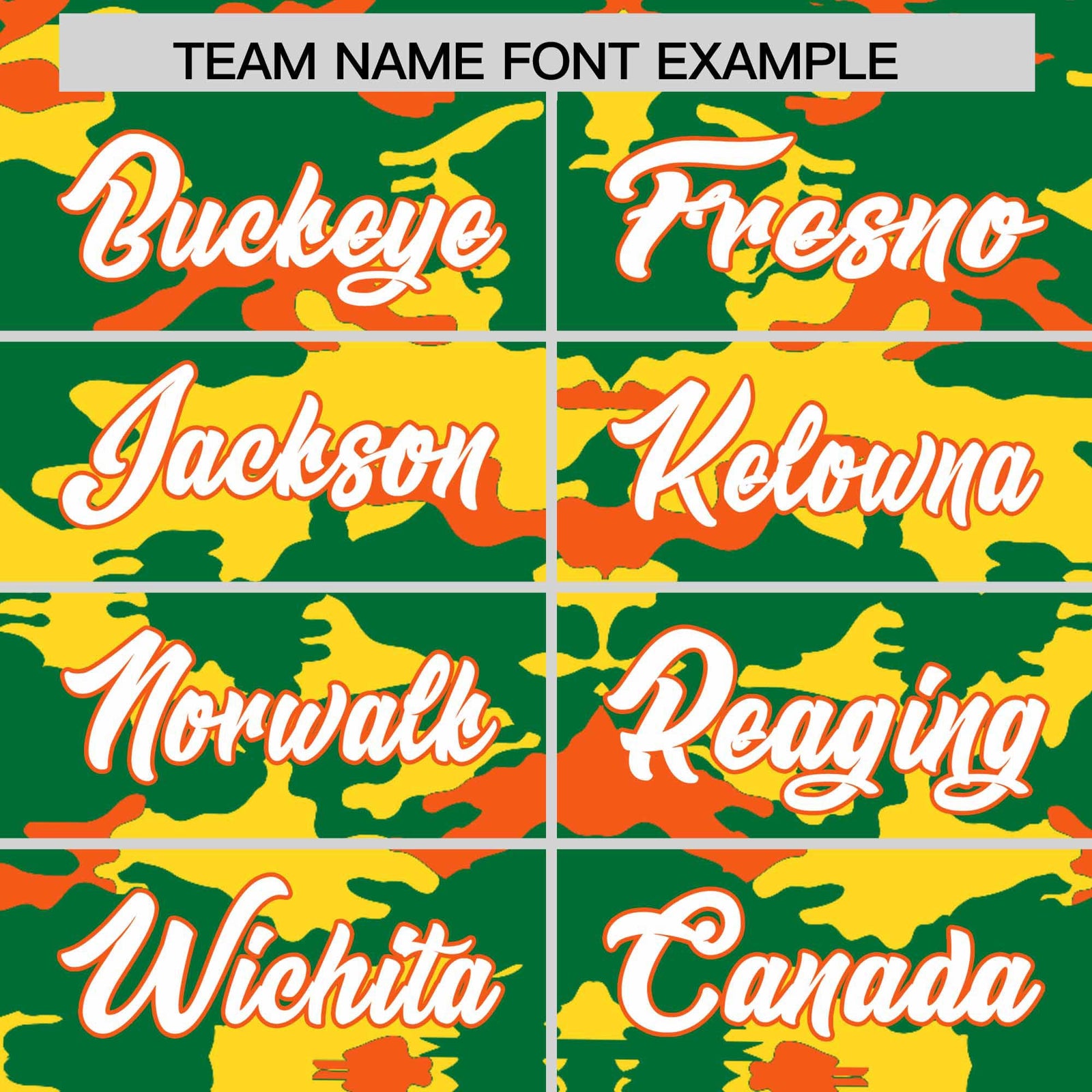 Custom Kelly Green Gold and Orange Camo Fashion Authentic Sleeveless Baseball Jersey