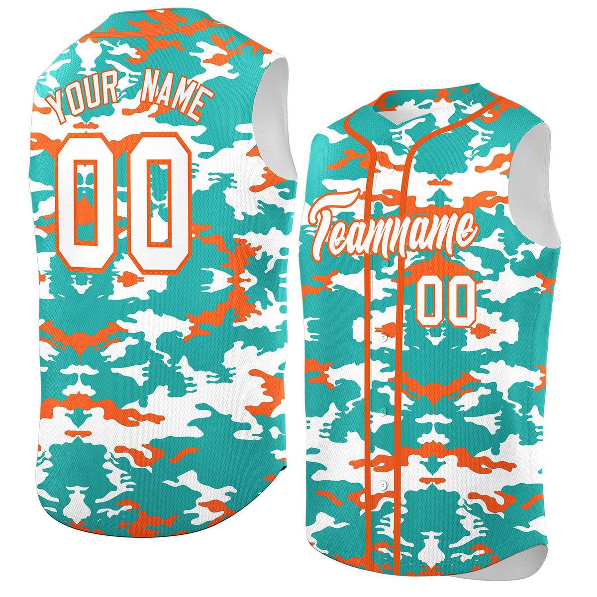 Custom Bright Green White and Orange Camo Fashion Authentic Sleeveless Baseball Jersey