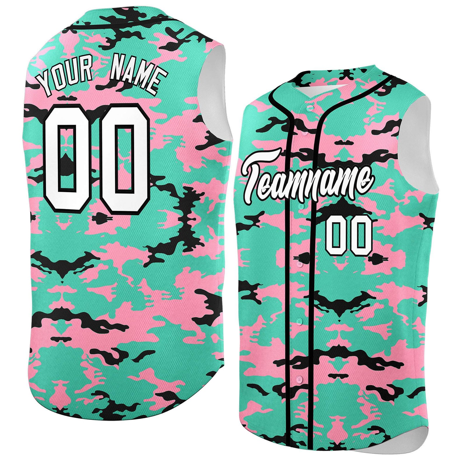 Custom Bright Green Light Pink and Black Camo Fashion Authentic Sleeveless Baseball Jersey