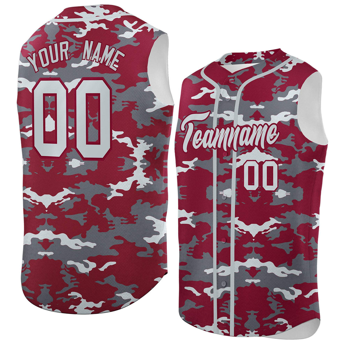 Custom Crimson Gray and Silver Camo Fashion Authentic Sleeveless Baseball Jersey