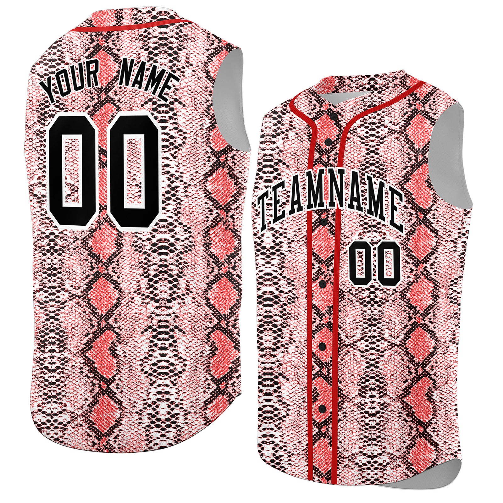 Custom Red Snakeskin Pattern Authentic Sleeveless Baseball Jersey