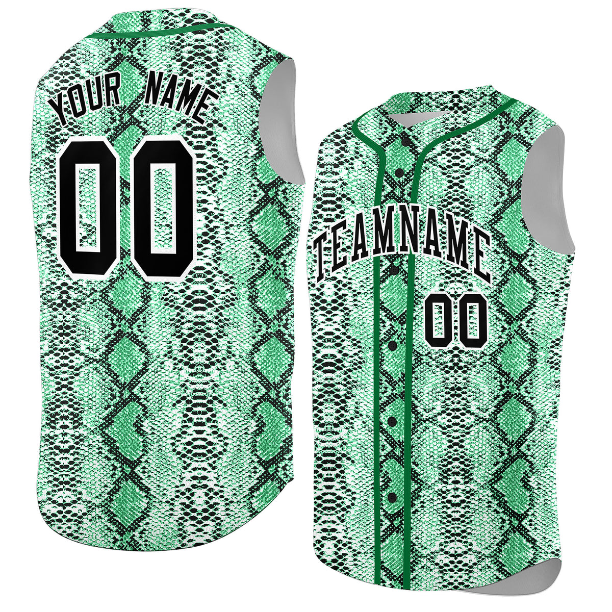 Custom Kelly Green Snakeskin Pattern Authentic Sleeveless Baseball Jersey