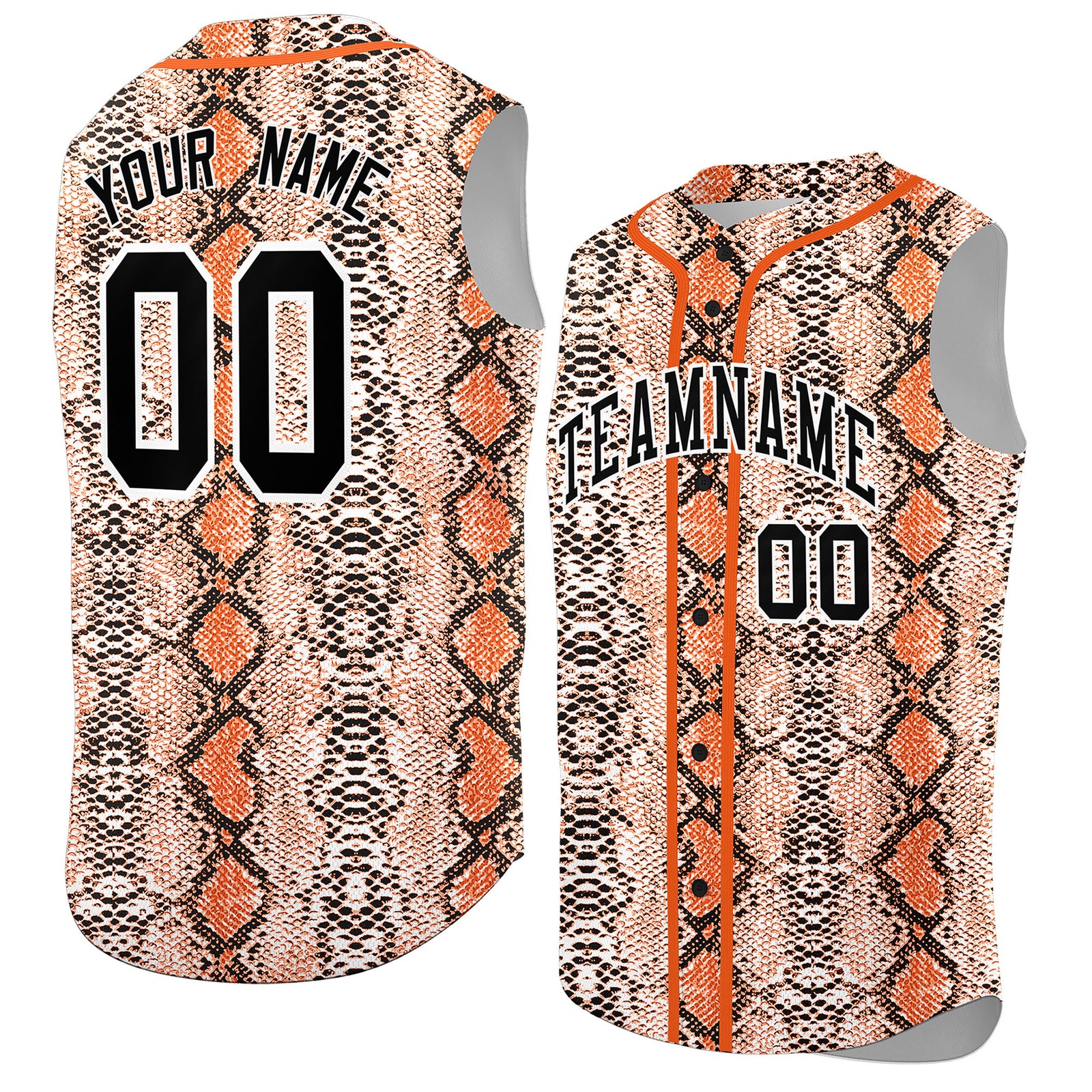 Custom Orange Snakeskin Pattern Authentic Sleeveless Baseball Jersey
