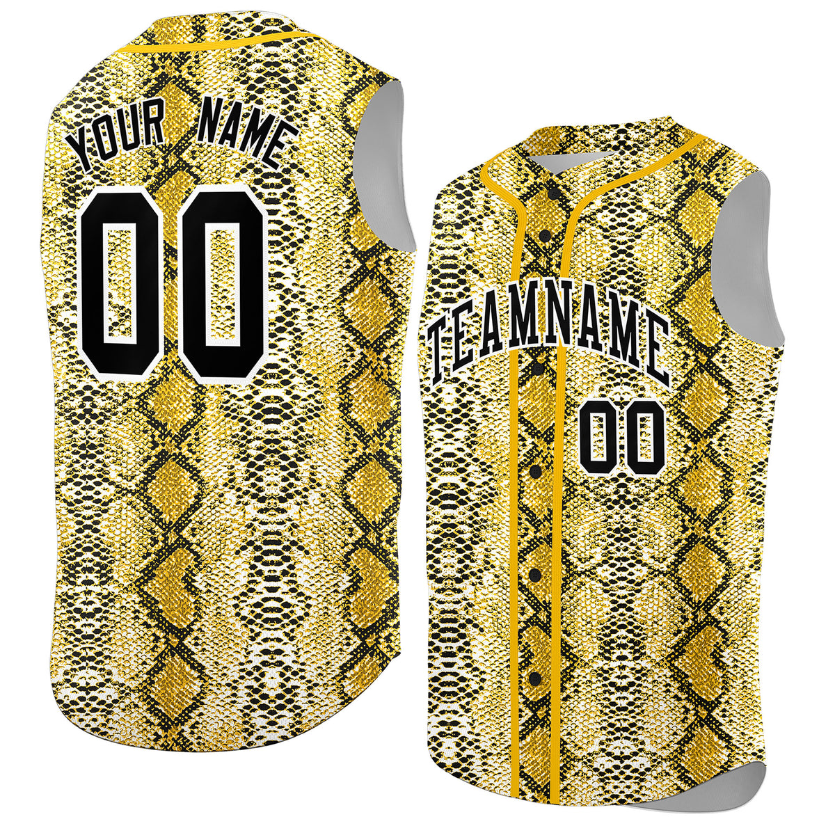 Custom Gold Snakeskin Pattern Authentic Sleeveless Baseball Jersey