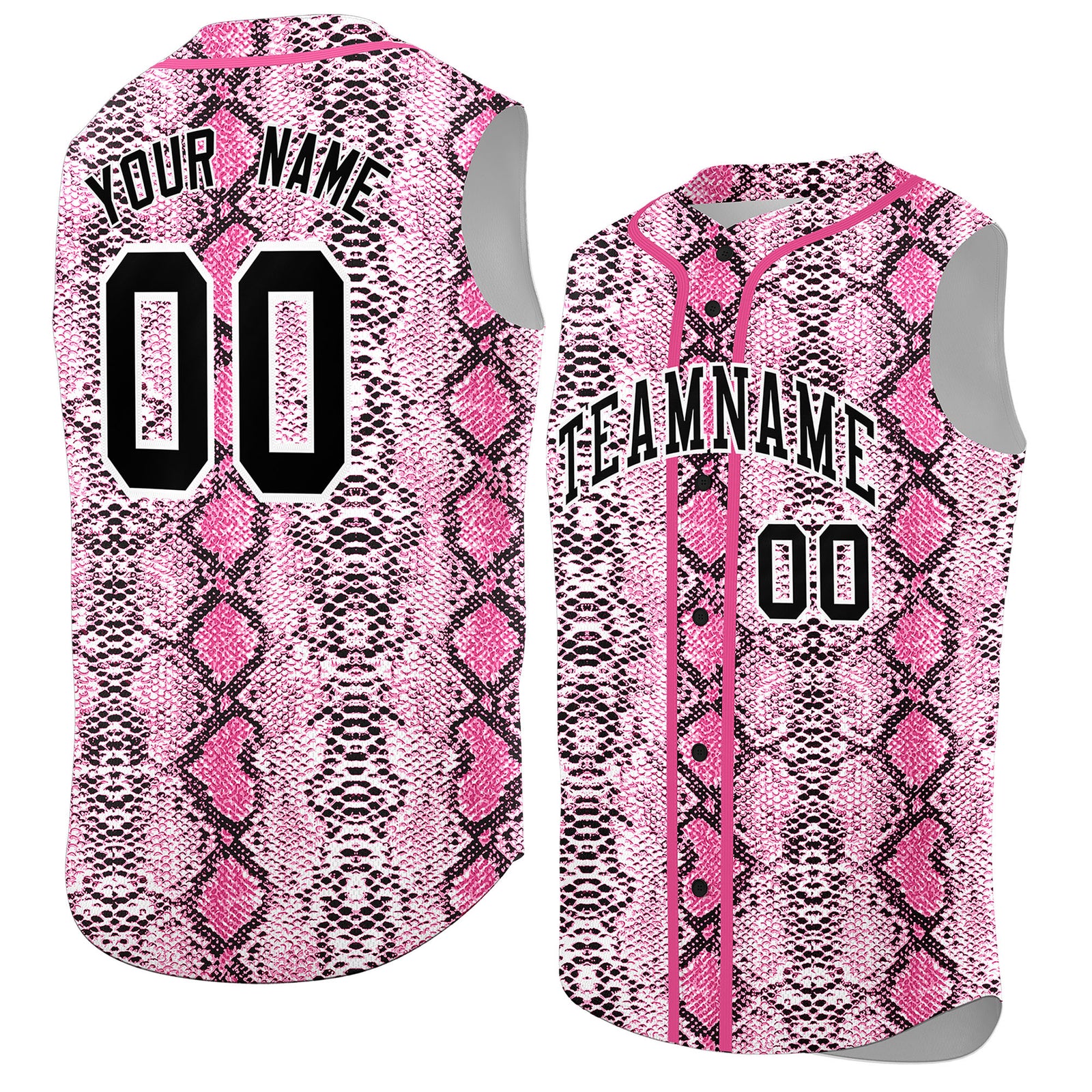 Custom Pink Snakeskin Pattern Authentic Sleeveless Baseball Jersey