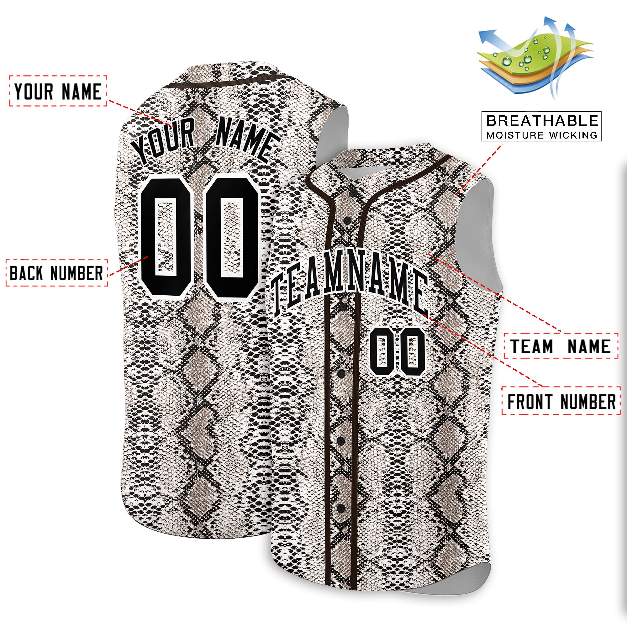 Custom Brown Snakeskin Pattern Authentic Sleeveless Baseball Jersey