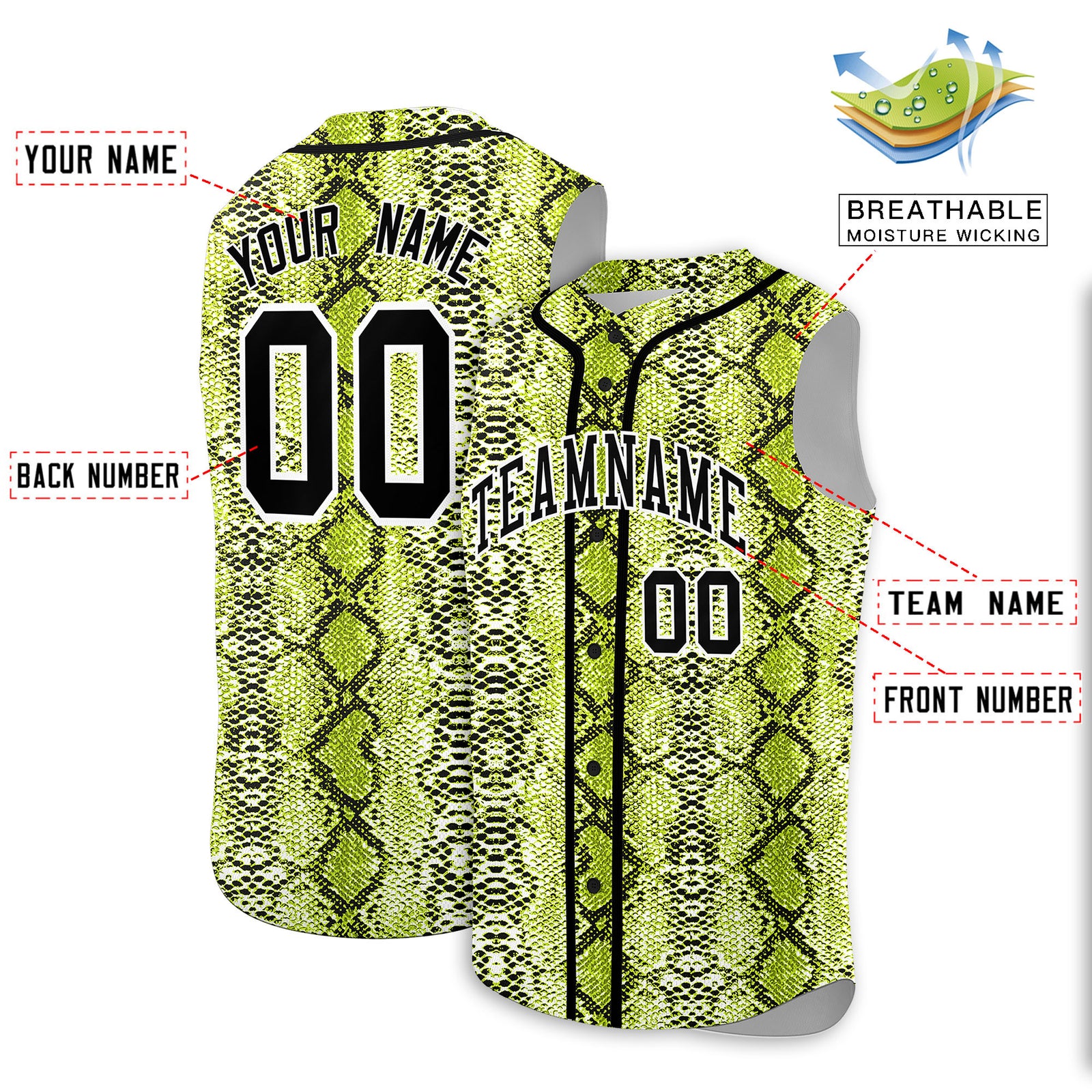 Custom Black Snakeskin Pattern Authentic Sleeveless Baseball Jersey