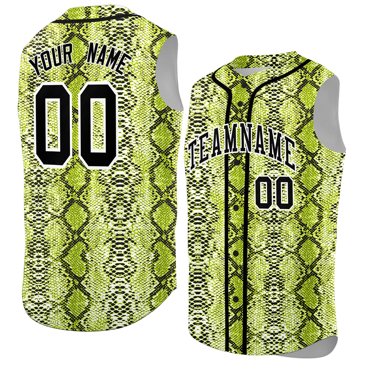 Custom Black Snakeskin Pattern Authentic Sleeveless Baseball Jersey