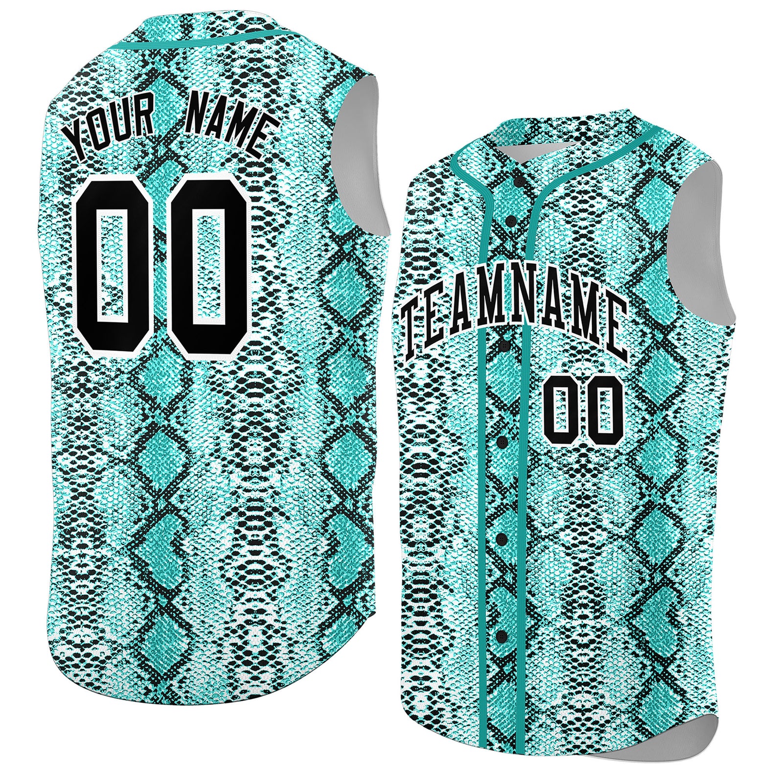 Custom Aqua Snakeskin Pattern Authentic Sleeveless Baseball Jersey