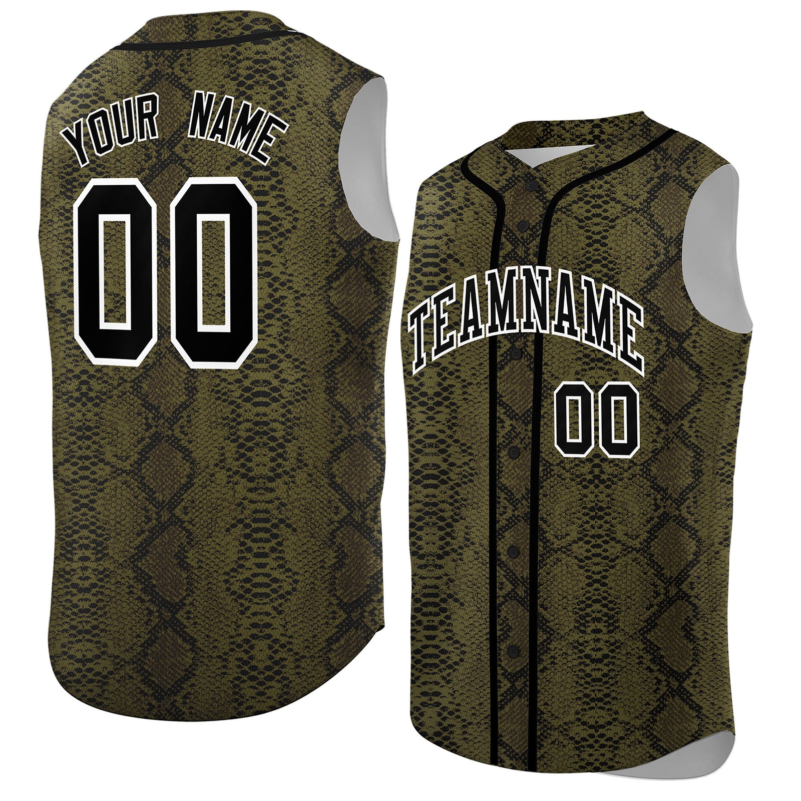 Custom Black Snakeskin Pattern Authentic Sleeveless Baseball Jersey