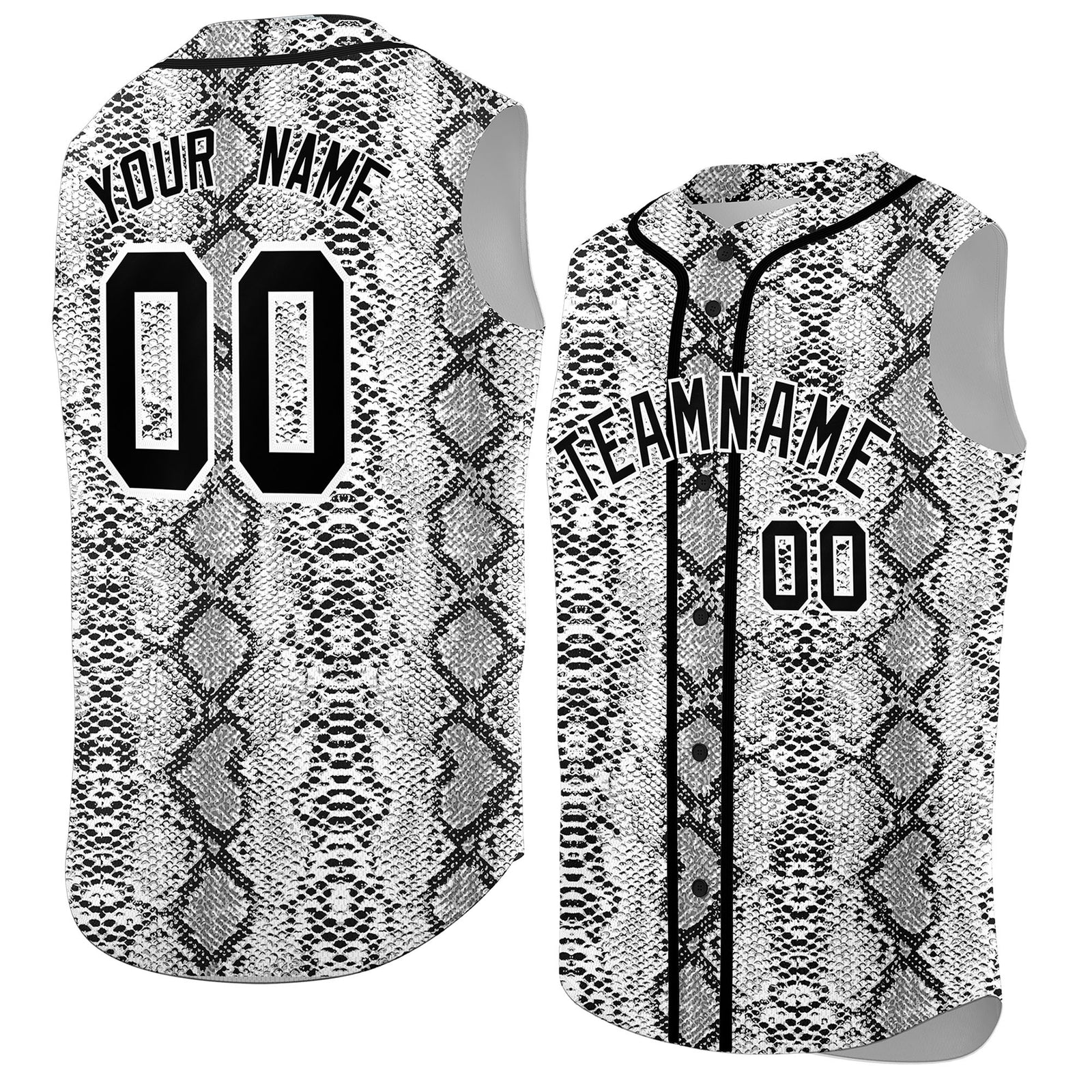 Custom Black Snakeskin Pattern Authentic Sleeveless Baseball Jersey
