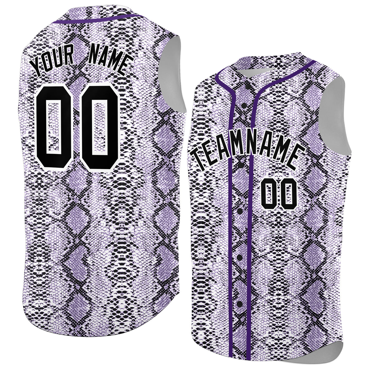 Custom Purple Snakeskin Pattern Authentic Sleeveless Baseball Jersey