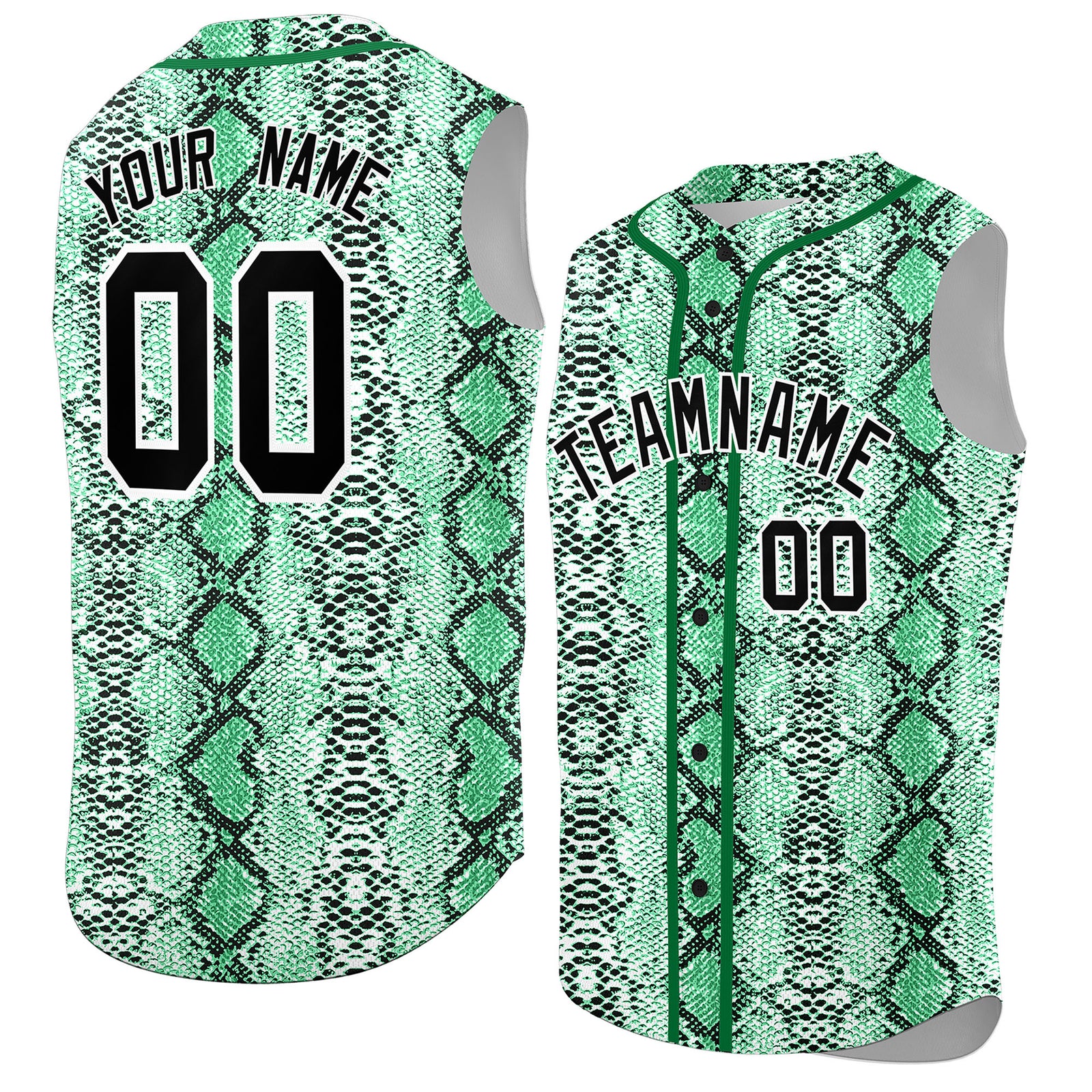 Custom Kelly Green Snakeskin Pattern Authentic Sleeveless Baseball Jersey