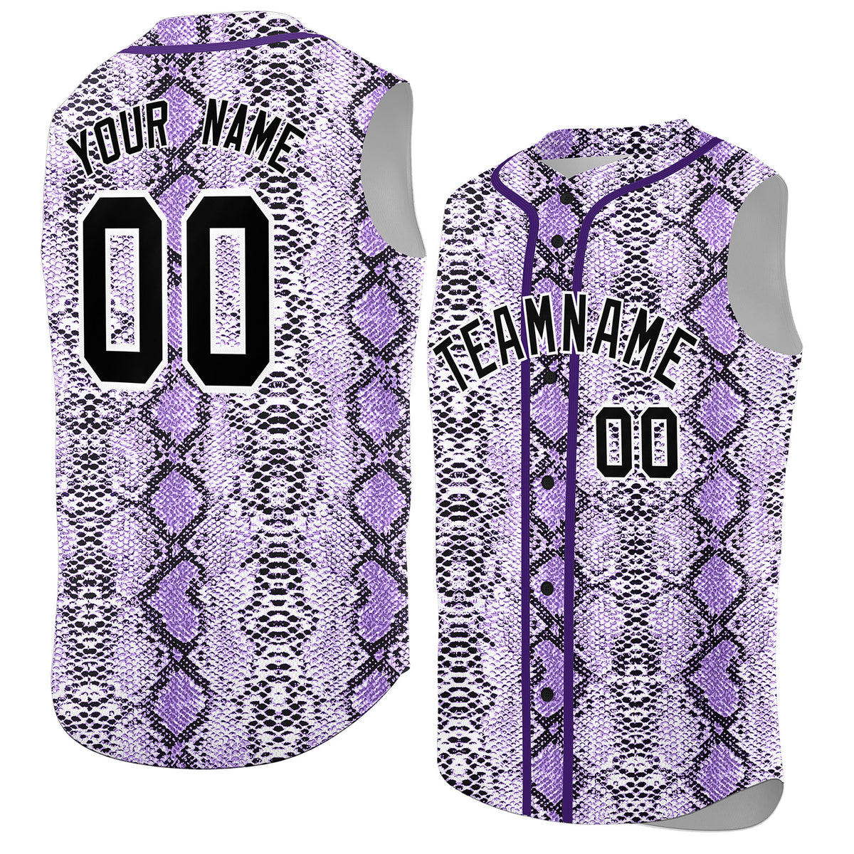 Custom Purple Snakeskin Pattern Authentic Sleeveless Baseball Jersey