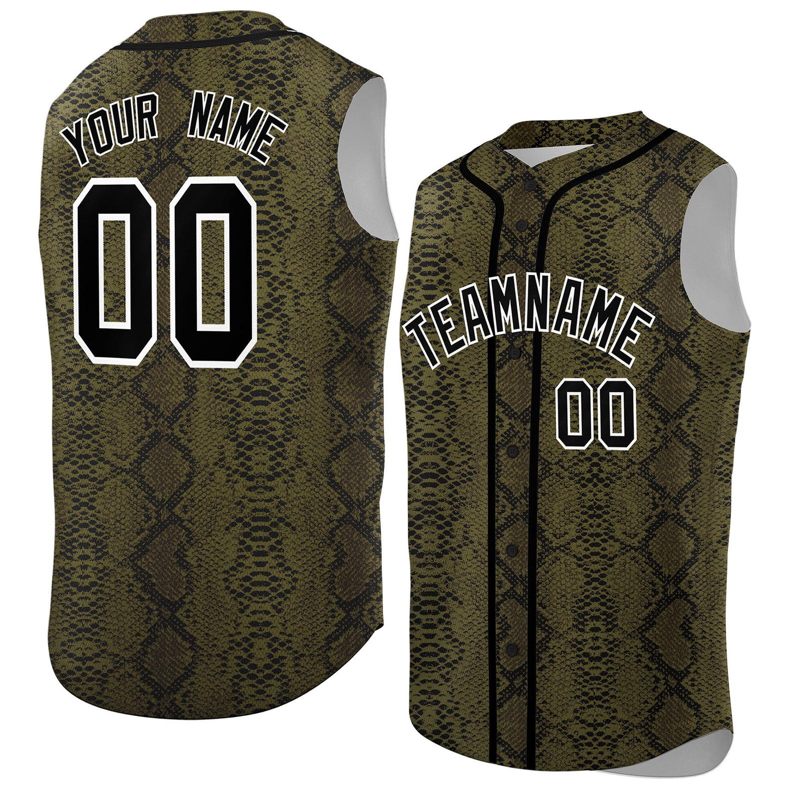 Custom Black Snakeskin Pattern Authentic Sleeveless Baseball Jersey