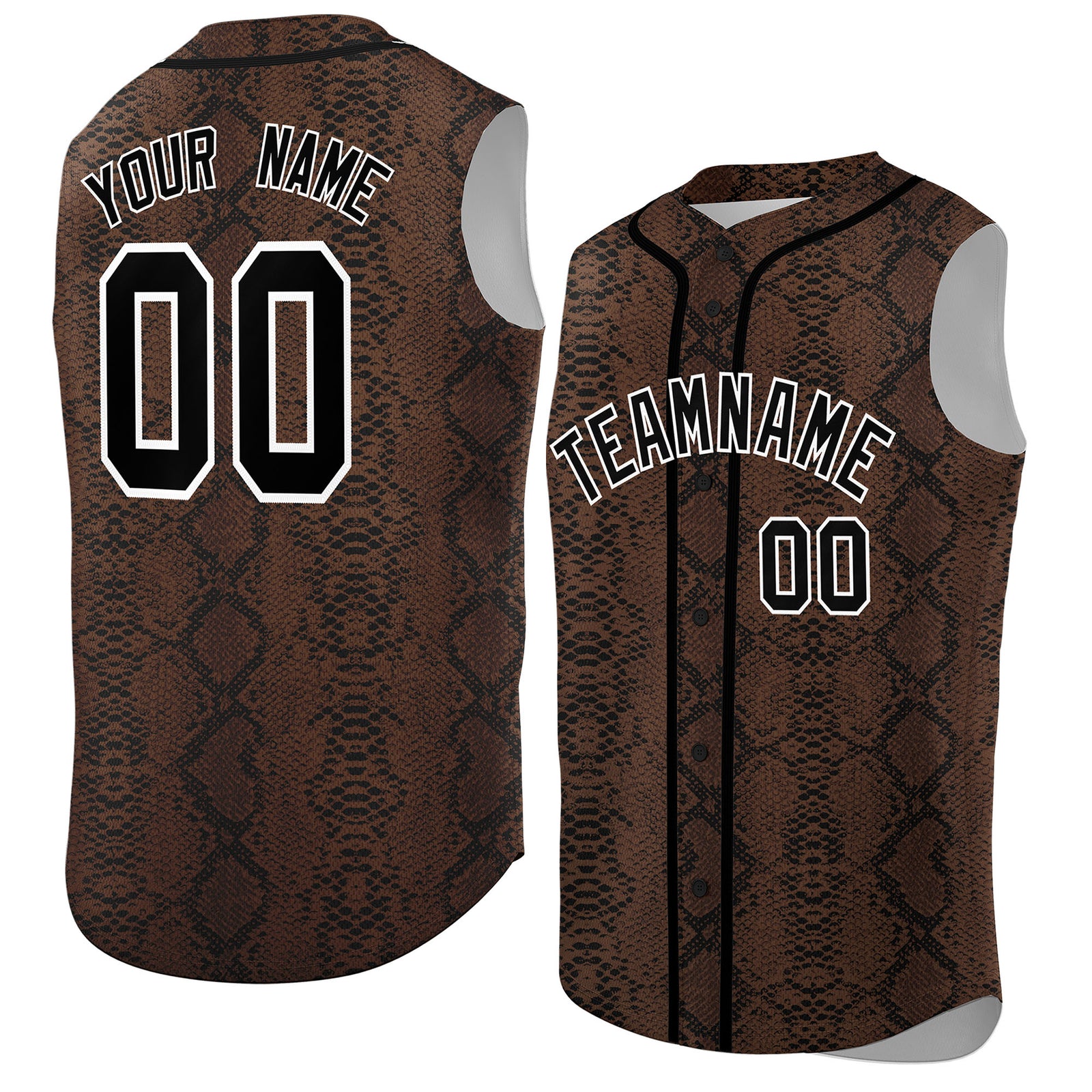 Custom Black Snakeskin Pattern Authentic Sleeveless Baseball Jersey