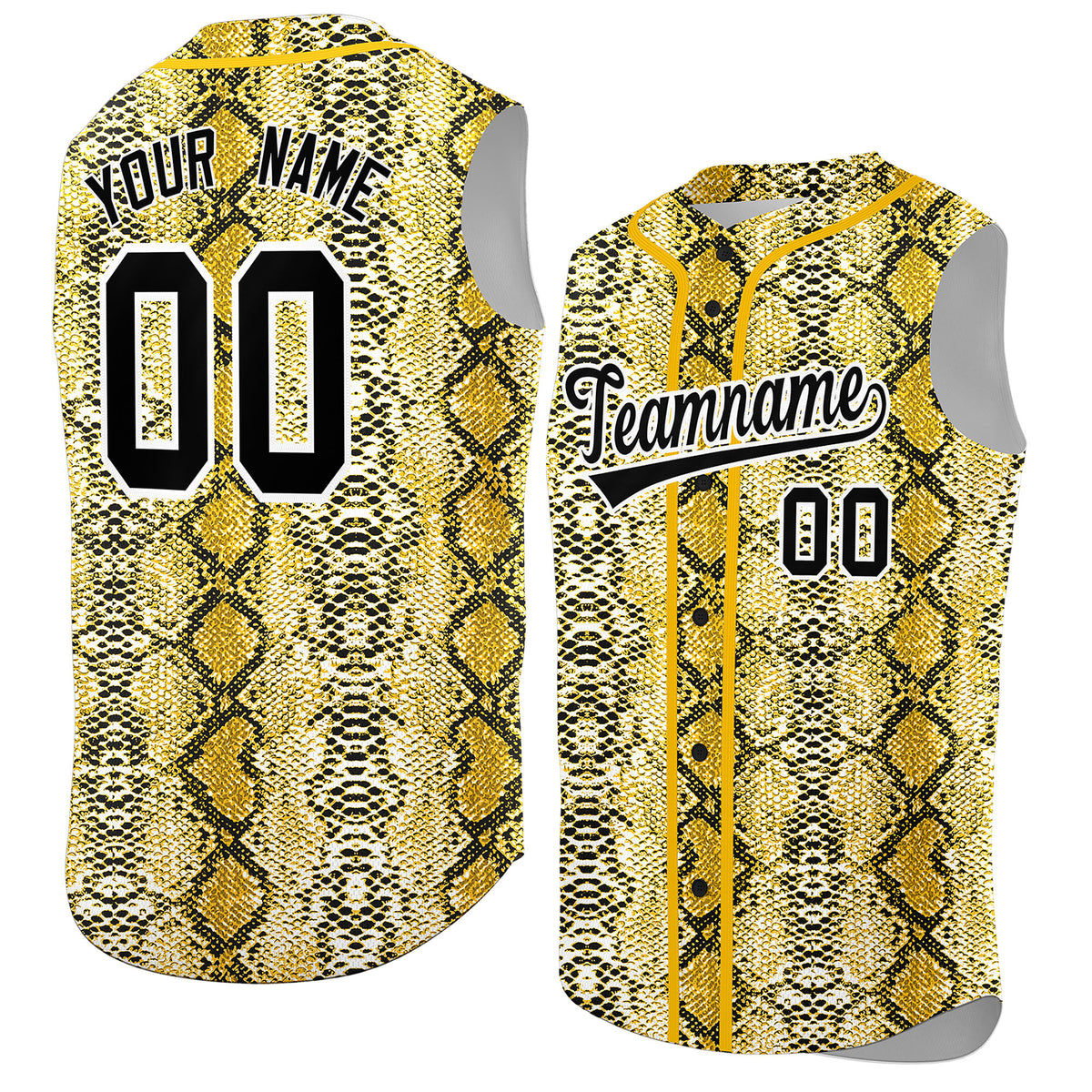 Custom Gold Snakeskin Pattern Authentic Sleeveless Baseball Jersey