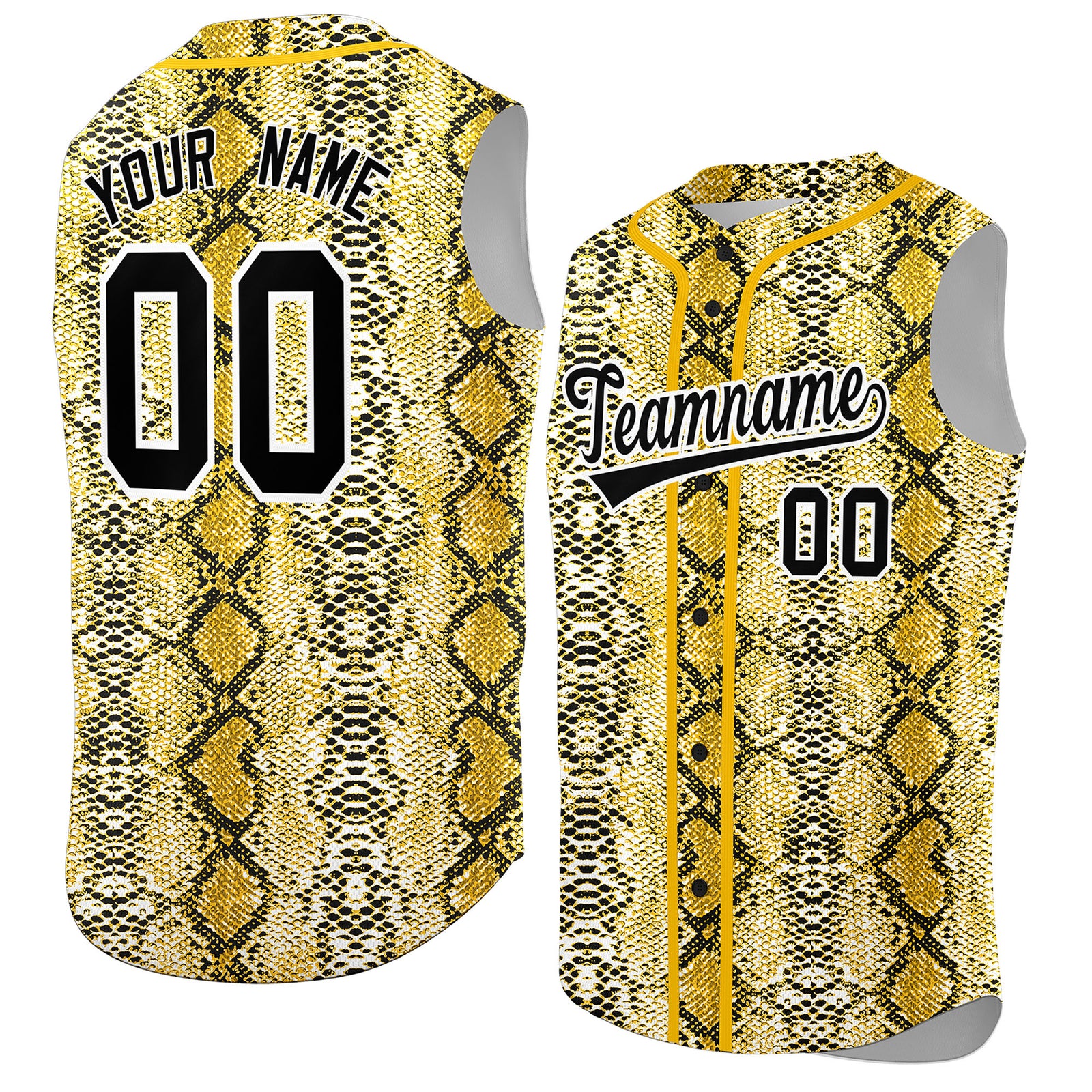Custom Gold Snakeskin Pattern Authentic Sleeveless Baseball Jersey