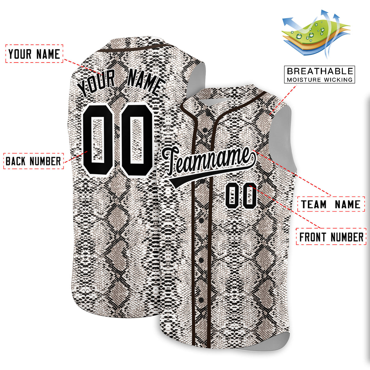 Custom Brown Snakeskin Pattern Authentic Sleeveless Baseball Jersey