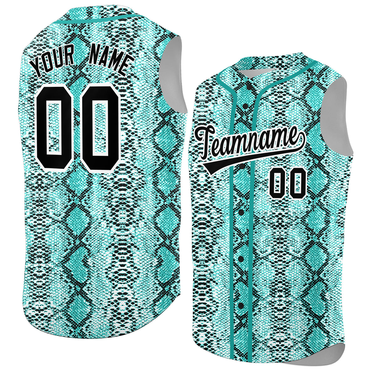 Custom Aqua Snakeskin Pattern Authentic Sleeveless Baseball Jersey