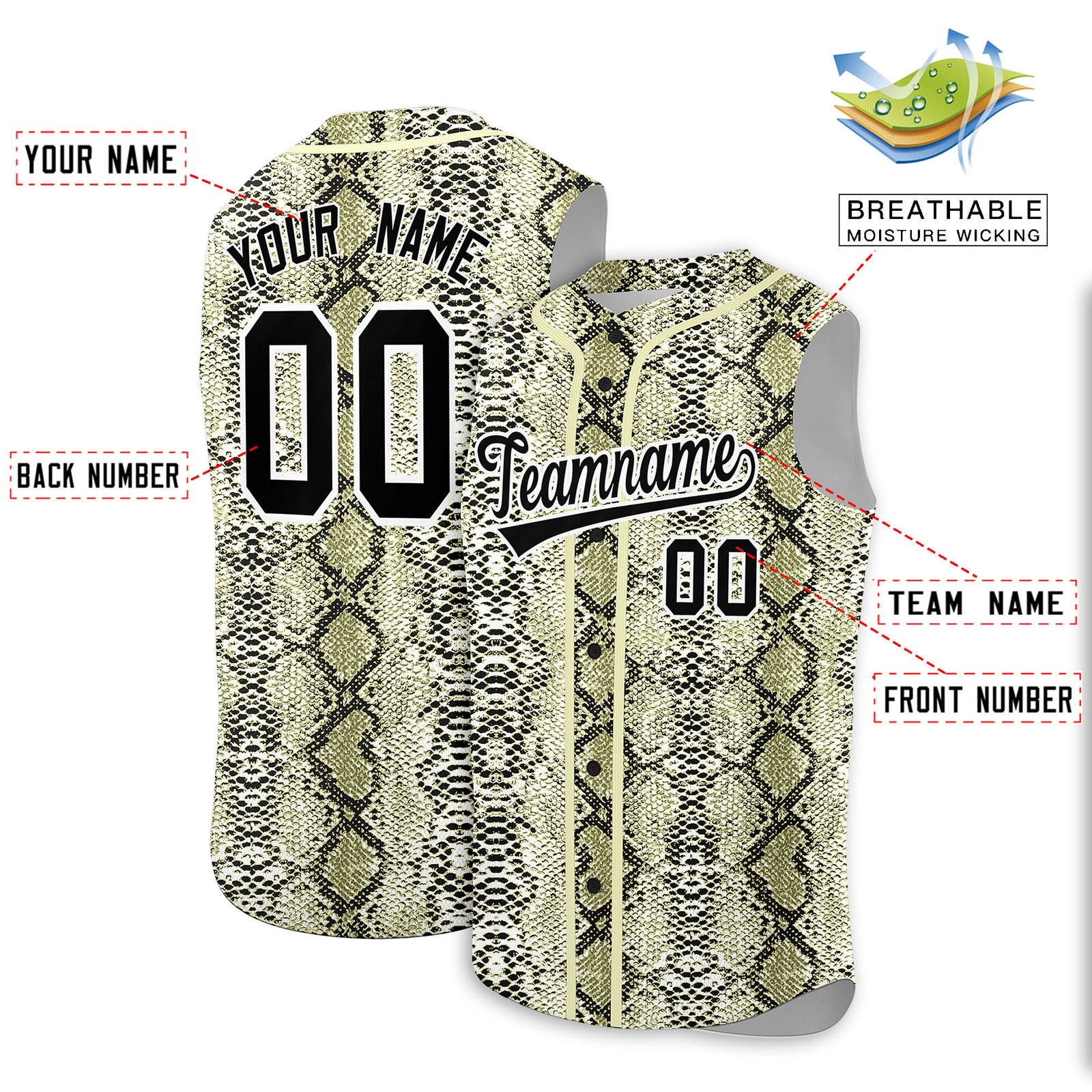 Custom Cream Snakeskin Pattern Authentic Sleeveless Baseball Jersey