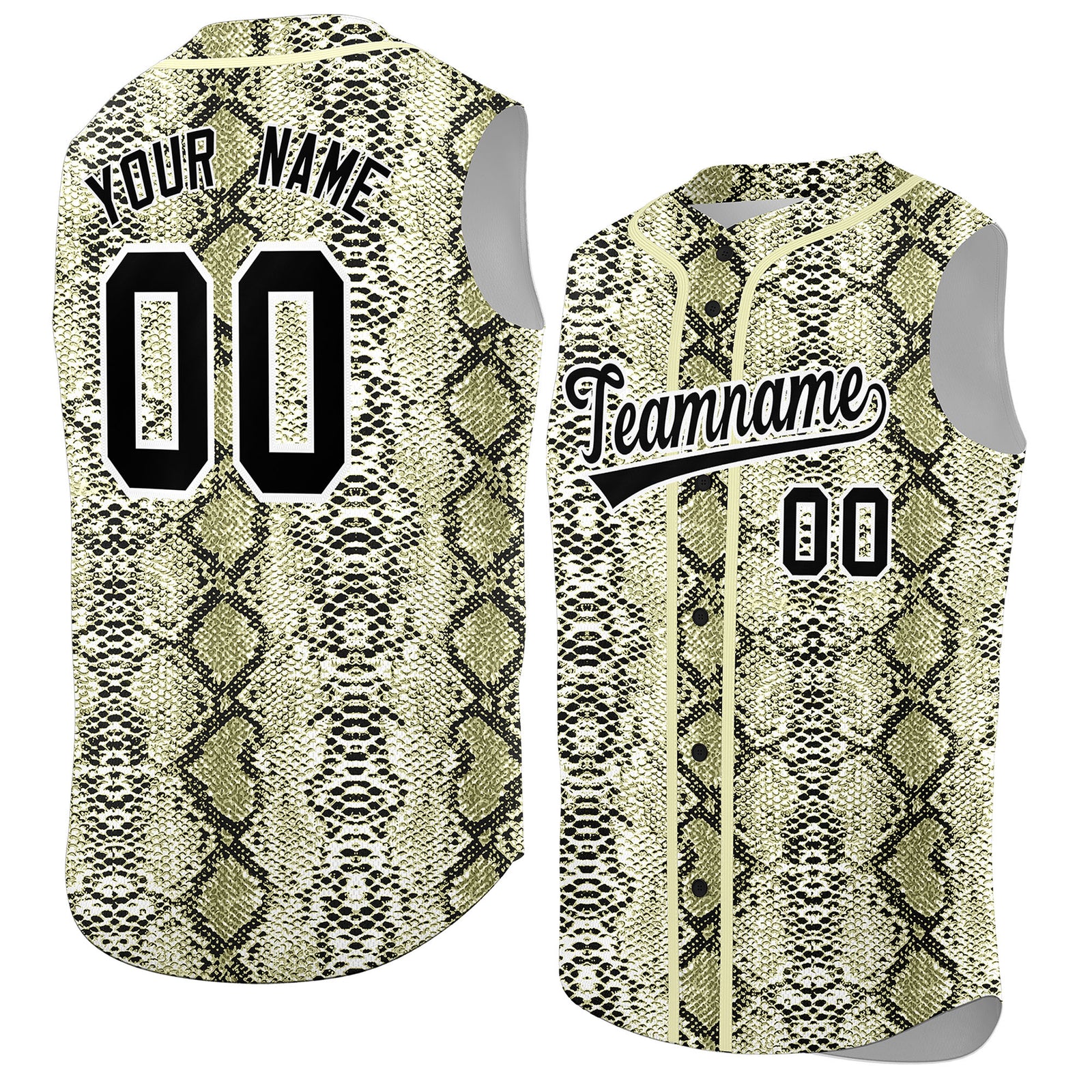 Custom Cream Snakeskin Pattern Authentic Sleeveless Baseball Jersey