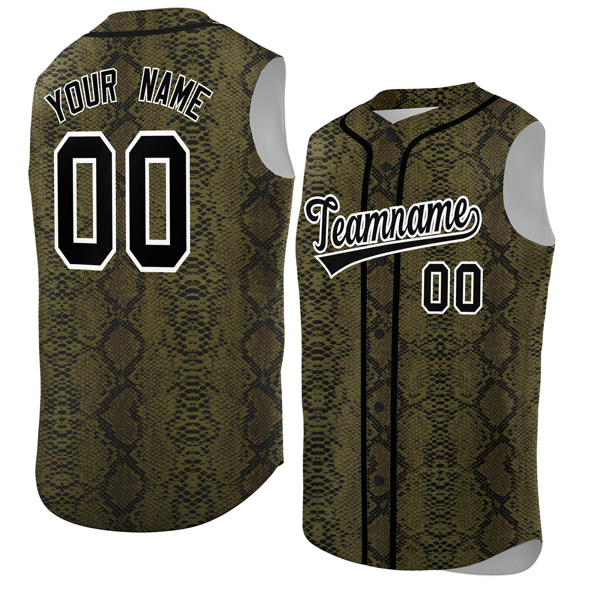 Custom Black Snakeskin Pattern Authentic Sleeveless Baseball Jersey